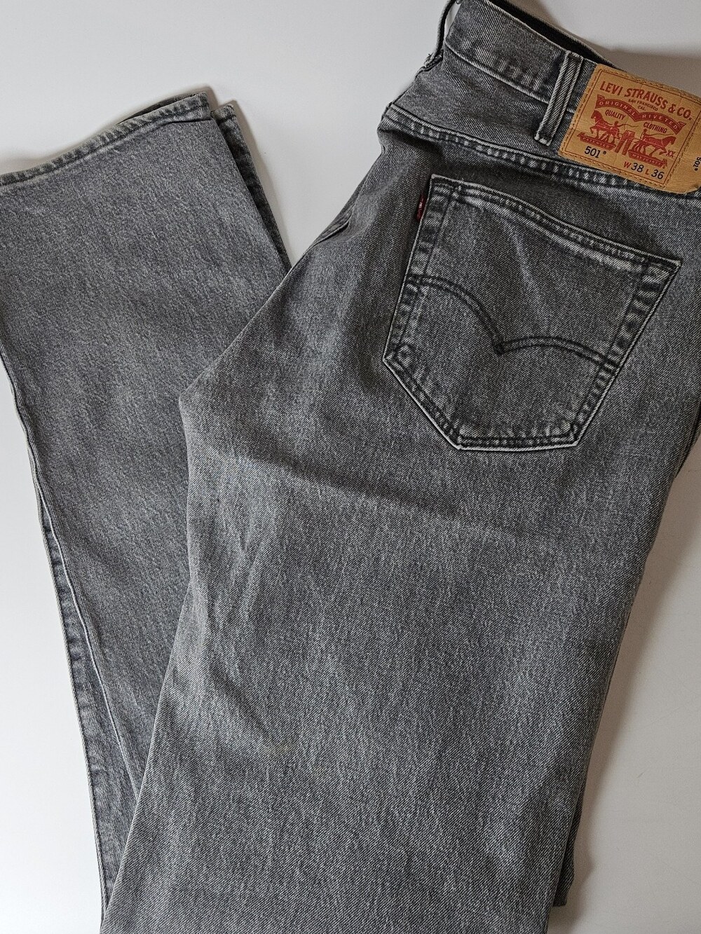 Levis 501 Button Fly Mens 38x36 (38x35) Grey Straight Leg